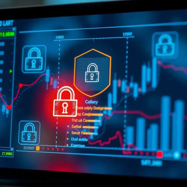 Secure login screen with encryption symbols representing safety in digital trading apps