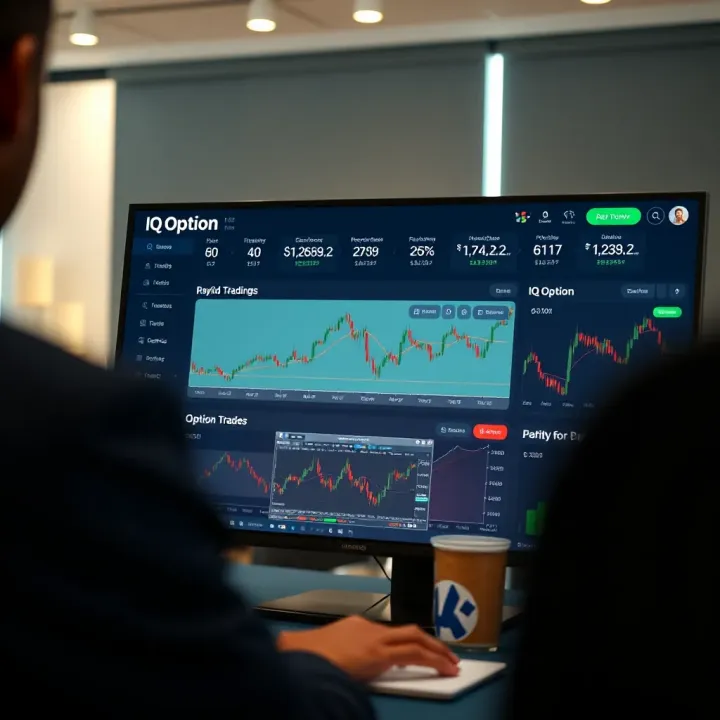 Dashboard showing various trading options and graphs on IQ Option platform