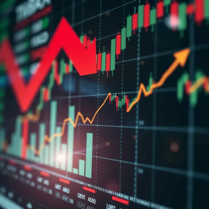 Conceptual visualization of trading signals affecting decision making with abstract arrows and data points