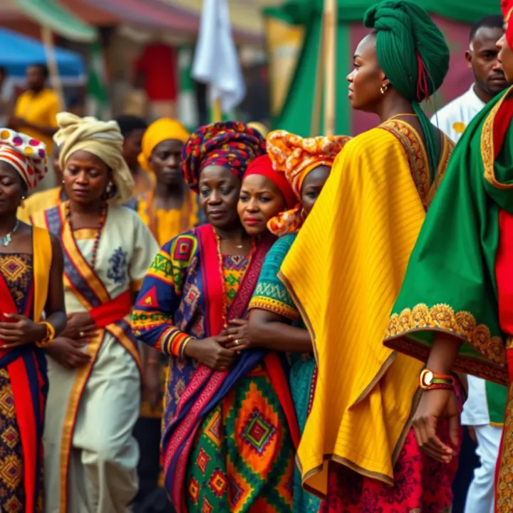 Colorful traditional Nigerian festival featuring vibrant attire and cultural dances