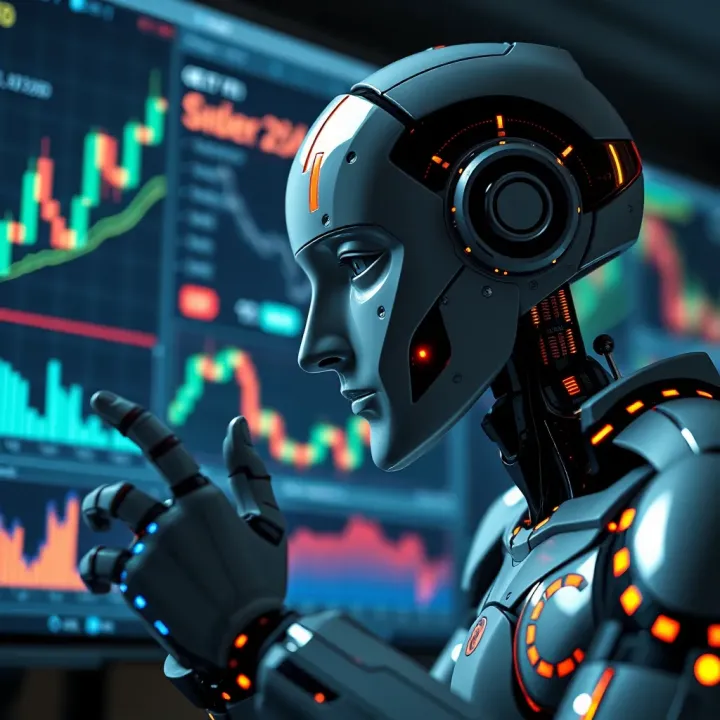 AI Trading Bot Analyzing Market Data Illustration of an AI trading bot analyzing financial charts and market data