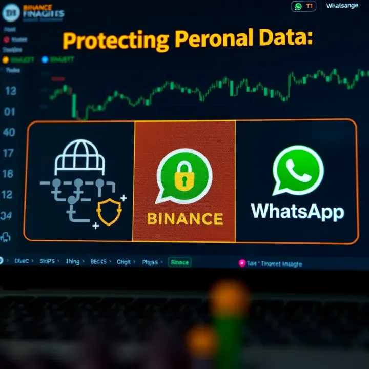 Protecting Personal Data in Binance WhatsApp Groups Graphic showing secure connection symbols and data protection icons alongside Binance and WhatsApp logos