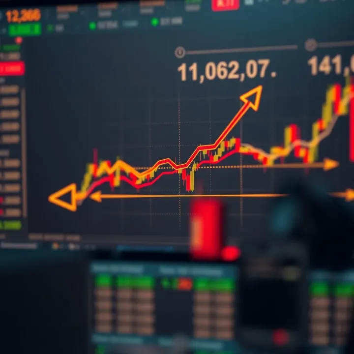 Diagram illustrating the concept of binary options with upward and downward arrows representing possible trade outcomes