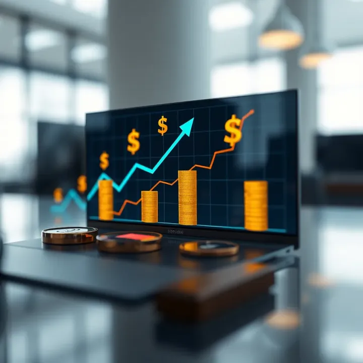 Graphic depicting management of trading capital with currency symbols and upward trend chart