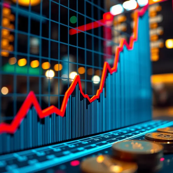 Graph showing upward trend representing growth of cryptocurrency investment value over time