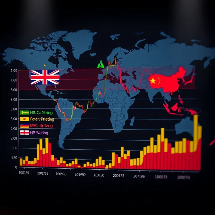 Graph showing fluctuations of major forex currency pairs against a world map background highlighting key trading regions