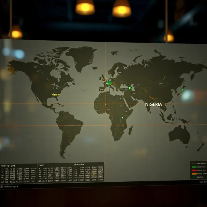 World map highlighting New York and Nigeria with time zone differences illustrated