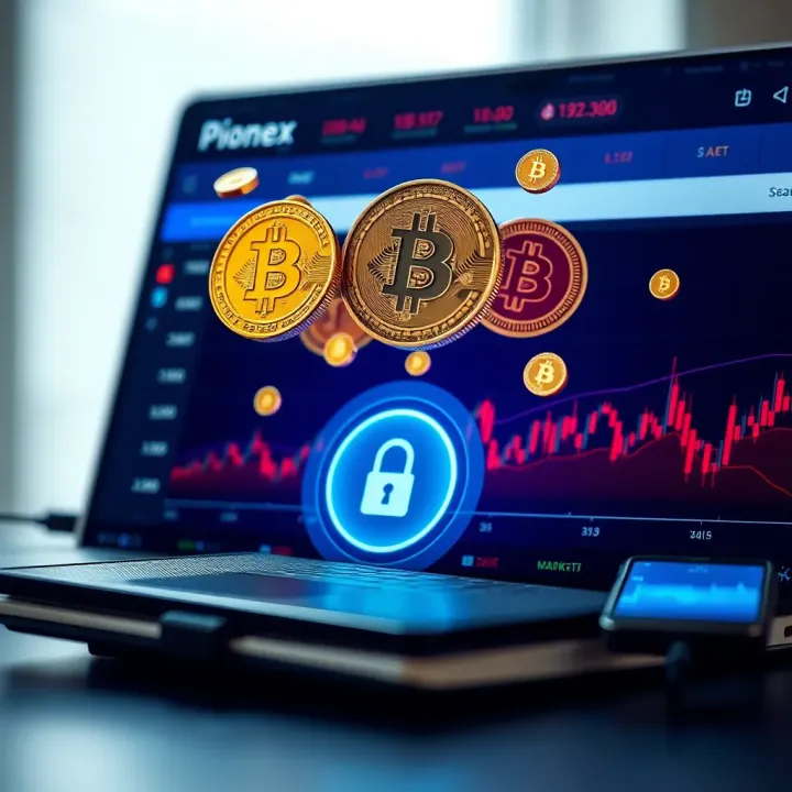 Digital currency icons floating above a secure digital wallet interface