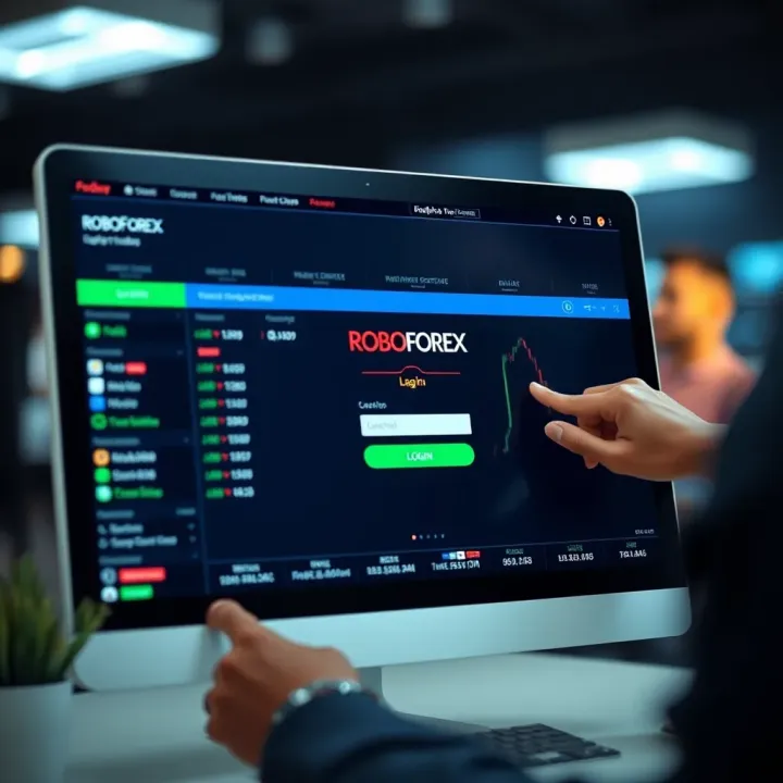 User entering login credentials on RoboForex trading platform interface