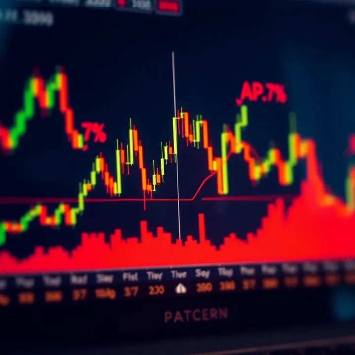Graph showing various common trading patterns including head and shoulders and double tops in a financial chart