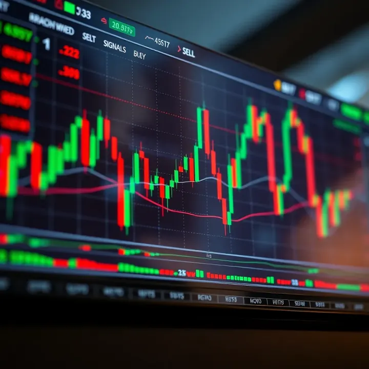Chart displaying various trading signals including buy and sell indicators on a financial market graph