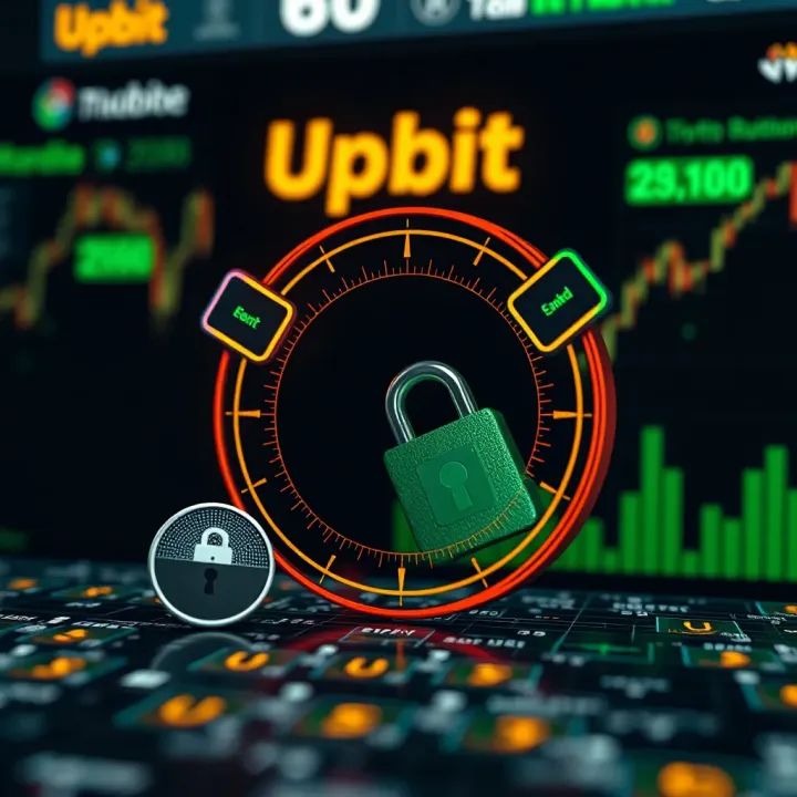 Security features illustration depicting secure login and encryption safeguarding user assets on Upbit platform