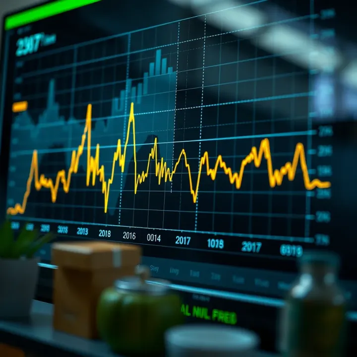 Graph showing fluctuations in the volatility index over time with highlighted peaks and troughs