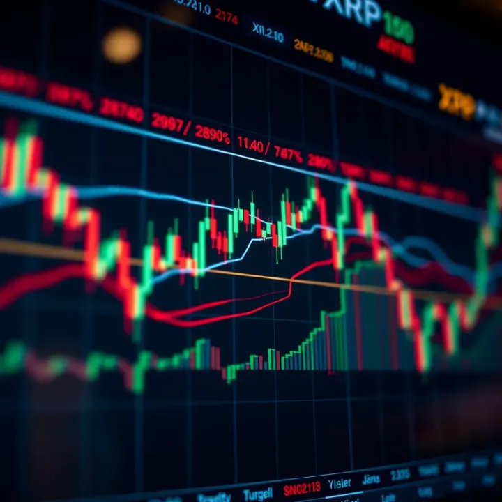 Chart showing XRP price fluctuations with trend lines and market indicators